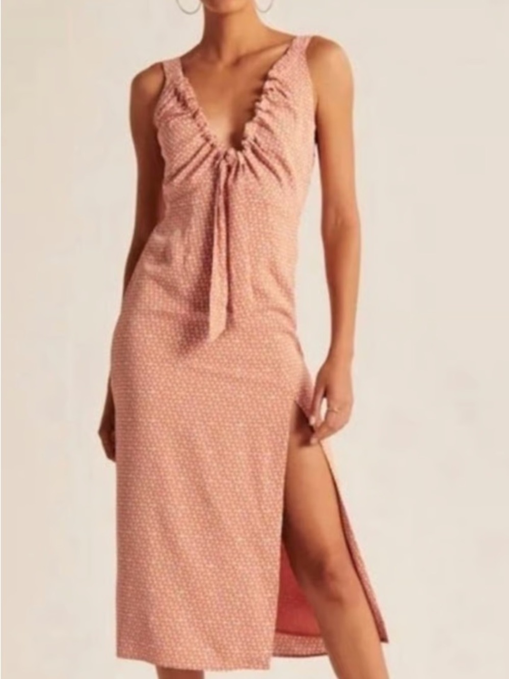 Abercrombie & Fitch Dusty Rose Sleeveless Tie-Front Midi Dress